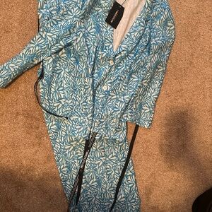 Versace Leaf Patterned Blue Suit